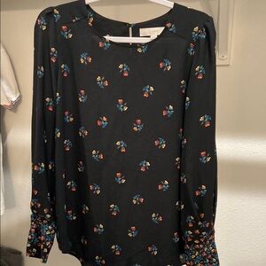 LOFT Black Long Sleeve Floral Blouse